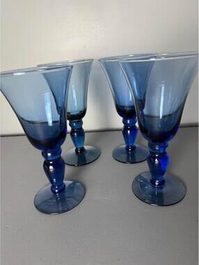 Set of 4 vintage Mikasa cobalt Blue Wine Glasses